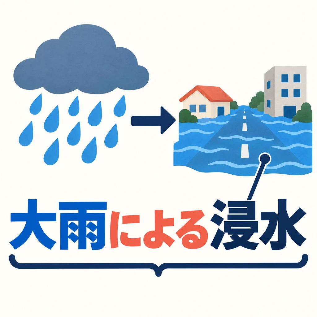 「大雨による浸水」 answers the question: what caused this flooding?