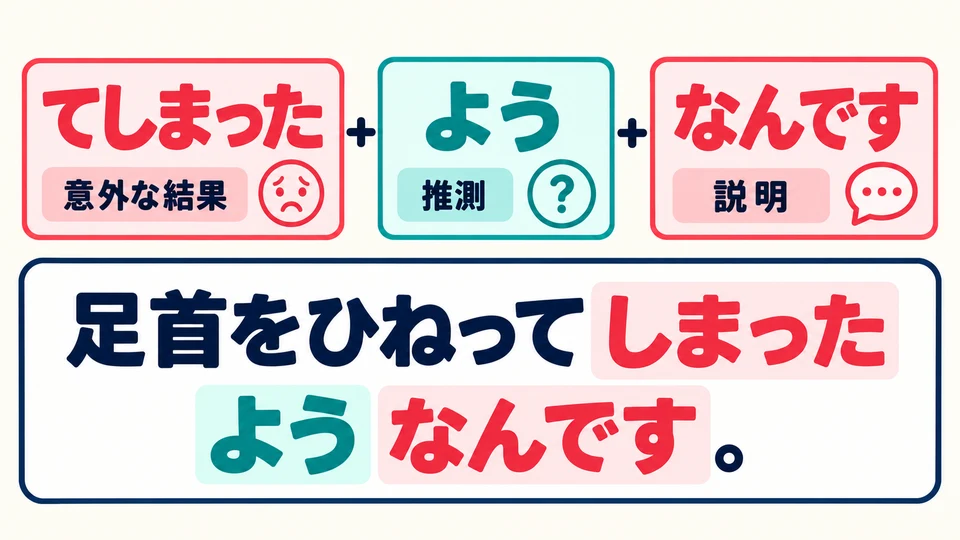 Mit dem vollständigen Ausdruck 「てしまったようなんです」 erklärst du jemandem ein vermutetes, unbeabsichtigtes Ergebnis.