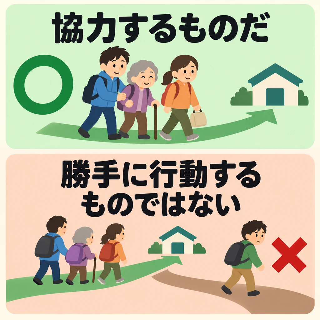 대피할 때 어떤 행동이 적절할까요? 그림을 보고 모두가 지켜야 할 상식에 따라 판단해 보세요.