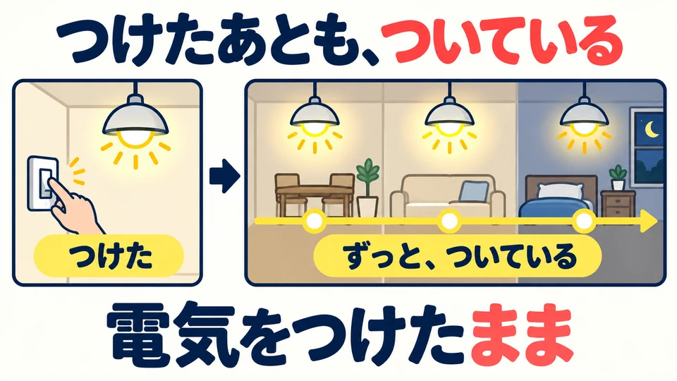 「つけた」 หมายถึงสภาพที่คงอยู่หลังเปิดไฟ จุดสำคัญคือไฟยังเปิดอยู่ ไม่ใช่ทำกริยาเปิดไฟไปเรื่อย ๆ