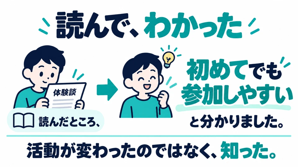 In the example about reading personal accounts, the ease of joining the activity is something the reader learned. It did not become easier after the reading.