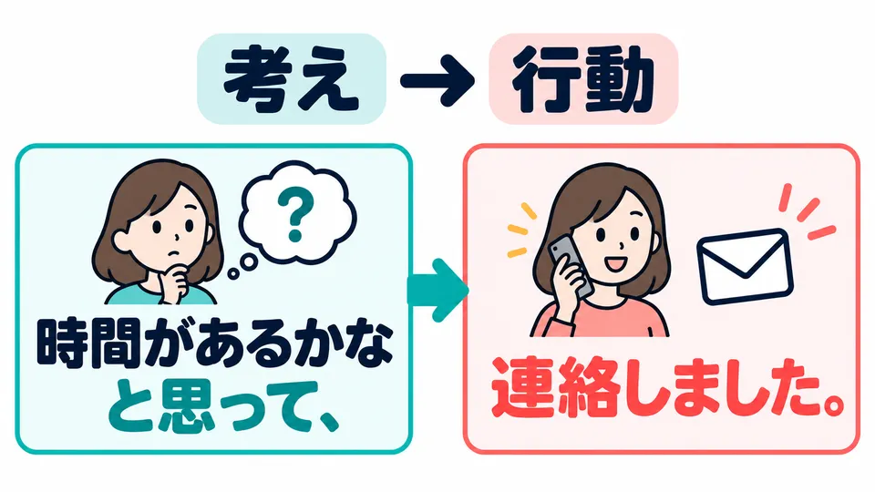 「と思って」 verbindet den Gedanken mit der folgenden Handlung und erklärt, warum man damals so gehandelt hat.