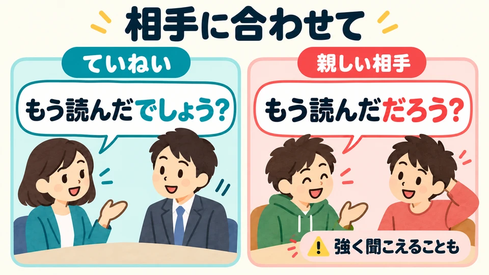 「でしょう」 lebih sopan. 「だろう」 lebih santai dan kadang terdengar tegas, sehingga biasanya dipakai dengan orang yang akrab.