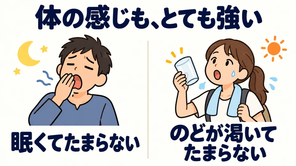 It also expresses physical sensations, such as thirst or tiredness, that are so strong they are hard to bear.