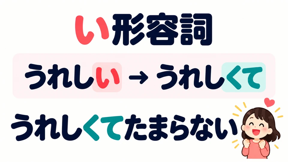For い-adjectives, change 「い」 to 「くて」, as in 「うれしくてたまらない」.