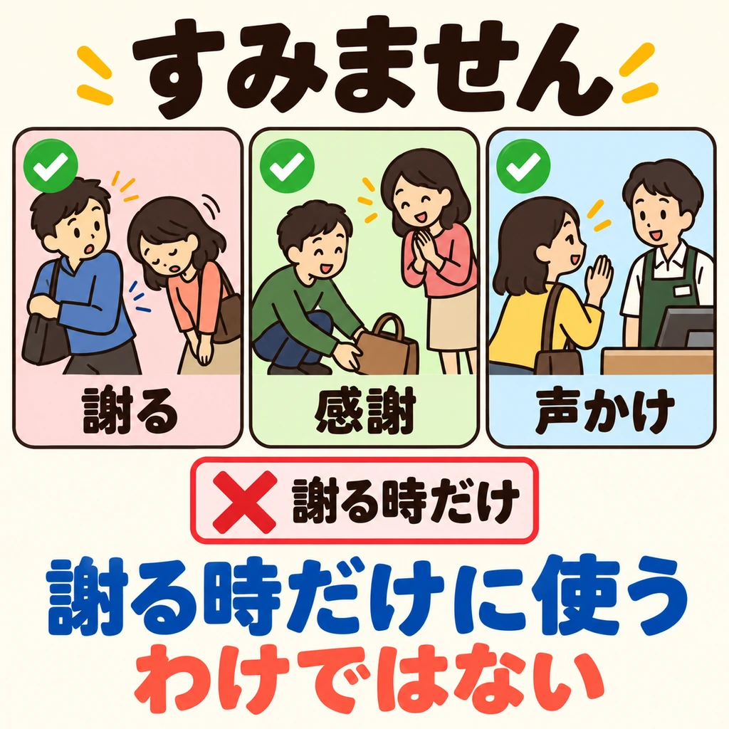 The second example rejects “used only to apologize.” The apology use remains valid; it can also express thanks or get someone’s attention.
