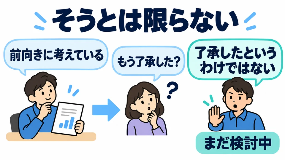 Use this to correct a statement or inference you hear: it means “that is not the case” or “it does not mean that.”