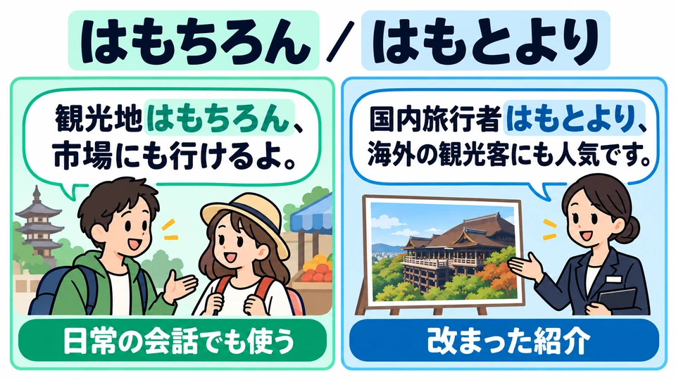 The Kyoto example sounds like a formal introduction. 「はもとより」 is more formal; 「はもちろん」 is also common in everyday use.