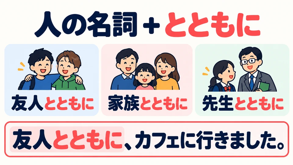 Put a noun referring to a person before 「とともに」 to show who you do the action with.