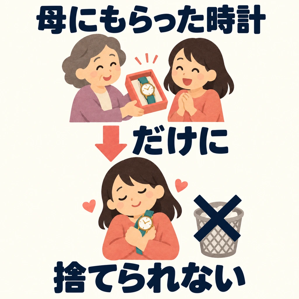 Why is it so hard to throw this watch away? 「だけに」 highlights the special reason: it was a gift from her mother.