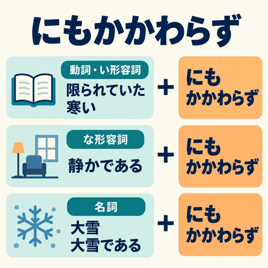 Use the plain form of verbs and い-adjectives, as in 「限られていた」 and 「寒い」.