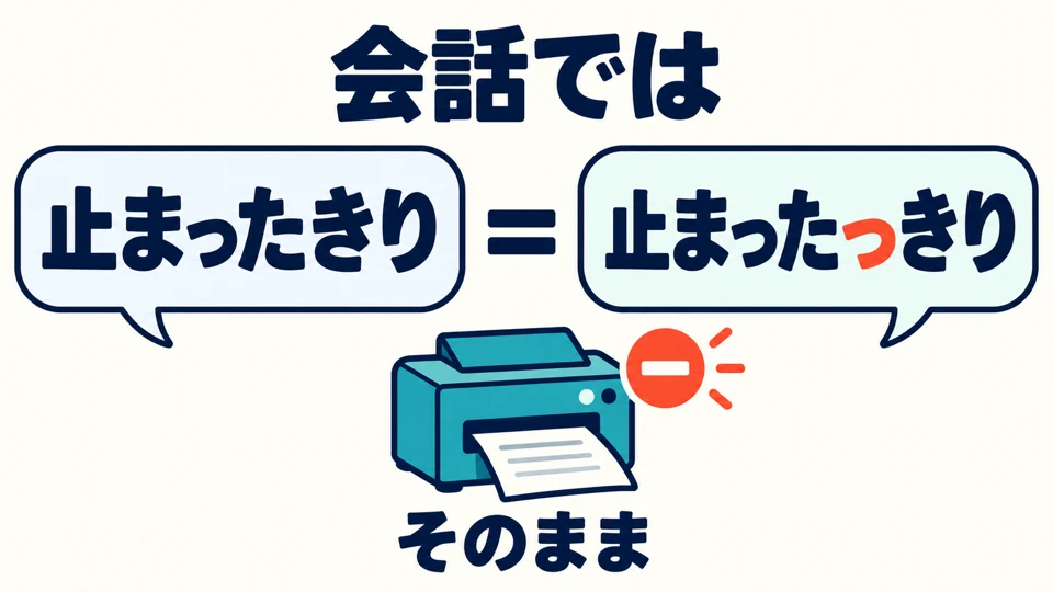 ภาษาพูดยังใช้ 「止まったっきり」 ด้วย มี 「っ」 เพิ่มมา แต่ในที่นี้ความหมายเหมือนกัน