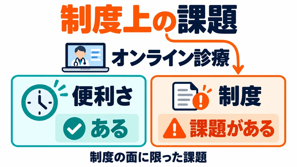 「制度上の課題」는 제도 측면의 문제를 가리켜요. 온라인 진료의 모든 측면에 문제가 있다는 뜻은 아니에요.