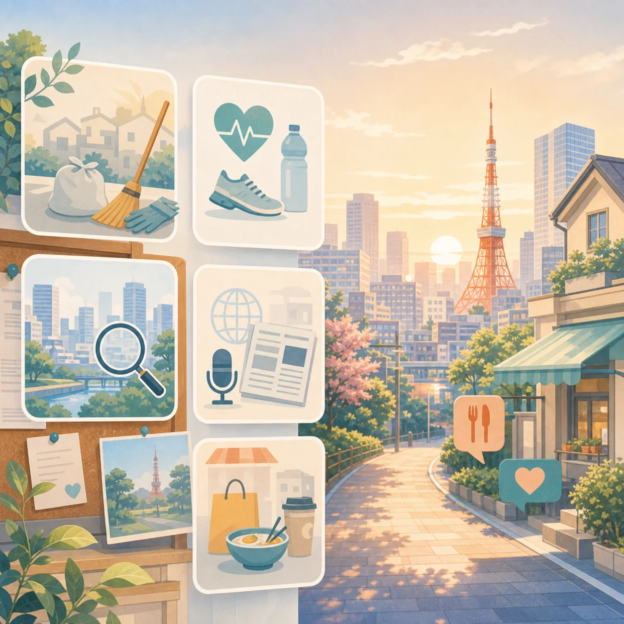 中级1: 参加地区活动、健康与生活习惯、观察城市、习俗与礼物、新闻、环境变化