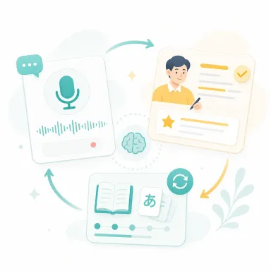 Feedback loop illustration connecting recording, teacher review, and repeated practice